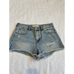 PacSun High Rise Short Size 25 Blue Denim Shorts Cut Off Frayed Hem